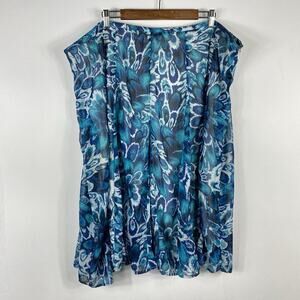 Dressbarn Plus Size 24 Floral Print Chiffon Skirt Blue Green